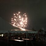 Bright fireworks lighting up dark evening sky